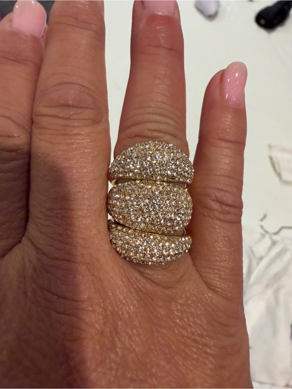J.Crew Crystal Pavé Stackable Ring Set – 3 Gold Tone Statement Rings. Size 8